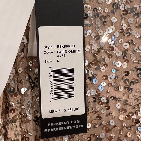 Parker Champagne Dress w/ Ombre Sequins & Feather Detail - Picture 4 of 6